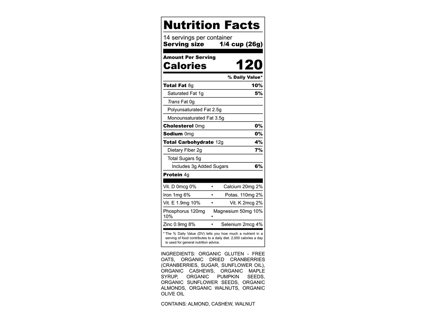 Ingredient list for Organic Toasted Muesli